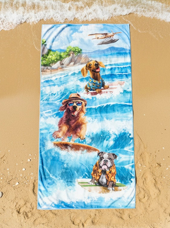 Surfing Dogs Backpack Towel (1 pocket)